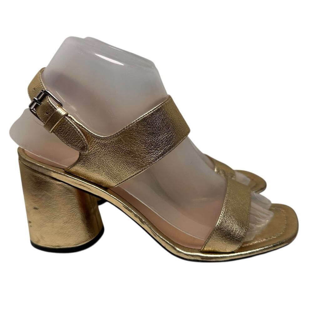 Marc Jacobs Gold Emilie Square Toe Block Heel Sz 37 Metallic Glam MobWife Bridal - Picture 4 of 14